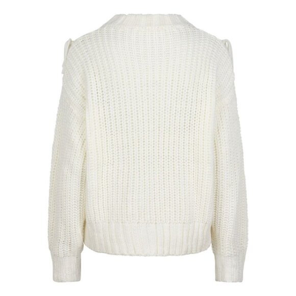 NWT ESQUALO White Fringe Cable Knit Sweater - Picture 9 of 9